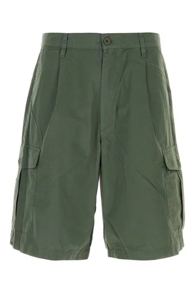 Emporio Armani Pleat-detail Cotton Cargo Shorts In Green