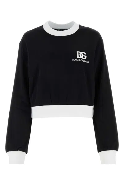 Dolce & Gabbana Black Cotton Blend Sweatshirt In Nero