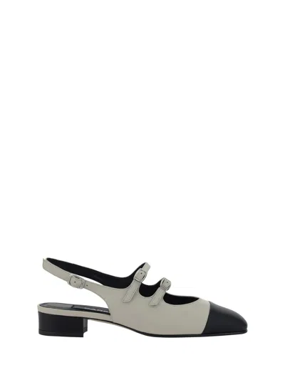 Carel Paris 'abricot' White Slingback Mary Janes With Contrasting Toe In Leather Woman In Beige And Black
