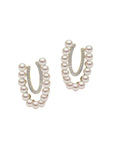 Yoko London Women's Sleek 18k Yellow Gold, Akoya Pearl & 0.225 Tcw Diamond Hoop Earrings