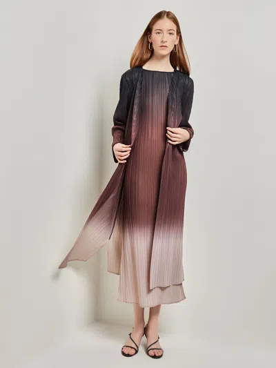 Misook Ombre Pleated Knit Duster In Mahogany/biscotti
