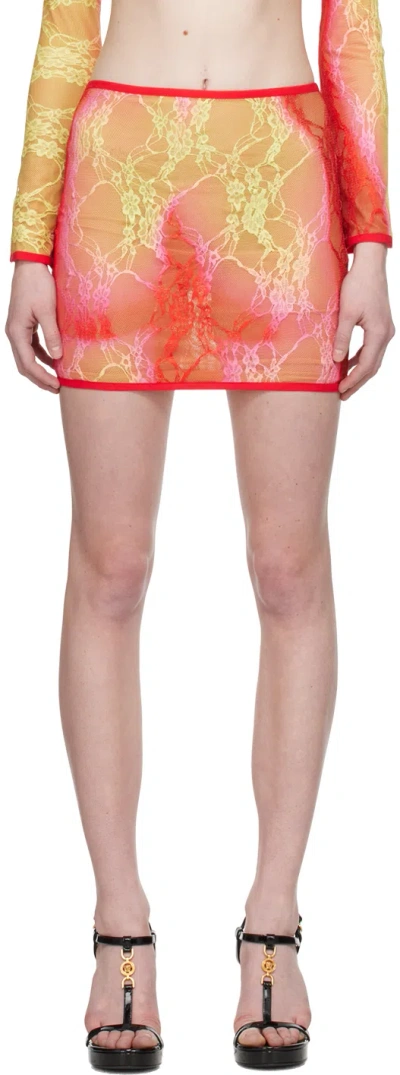 Sinead Gorey Womens Red Pink Gradient-pattern Slim-fit Lace Mini Skirt