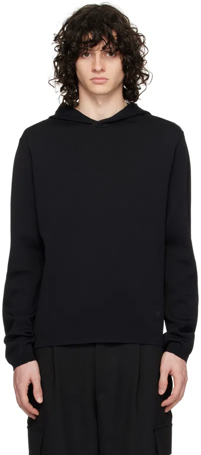 Emporio Armani Logo-embroidered Cotton Hoodie In Black