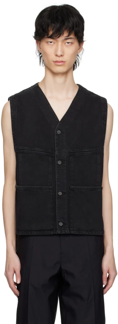 Lemaire 4 Pocket Denim Gilet In Bk879 Denim Soft Ble