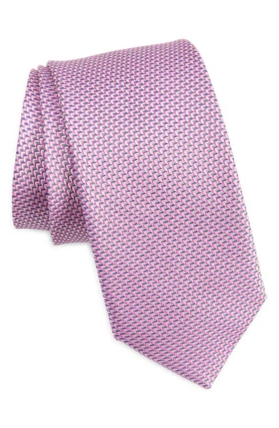 Nordstrom Caldwell Mini Geometric Pattern Silk Tie In Magenta