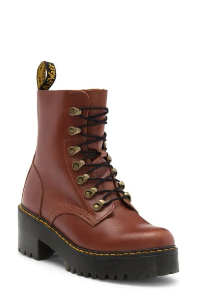 Dr. Martens' Leona Combat Boot In Saddle Tan Farrier