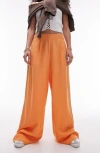 Topshop Linen High Waist Super Wide Leg Pants In Orange