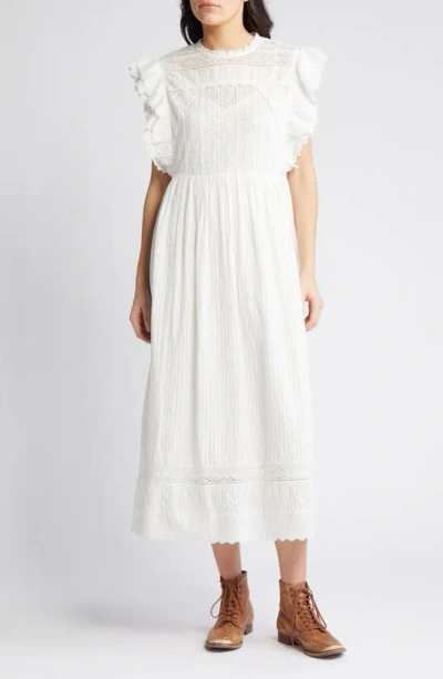 The Great The Trellis Lace & Ruffle Midi Dress In White