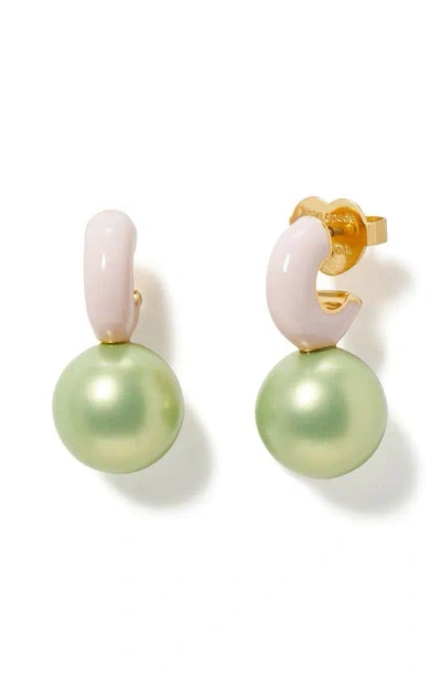Kate Spade New York Bright Spots Bead Drop Huggie Hoop Earrings In Green/pink