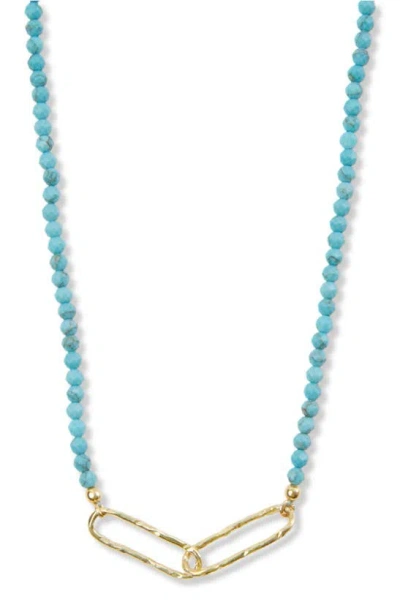 Argento Vivo Sterling Silver Beaded Turquoise Link Pendant Necklace In Gold/ Teal