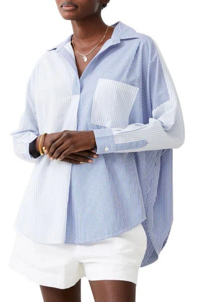 French Connection Mixed Stripe Popover Shirt In Linen/navy