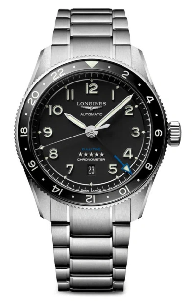 Longines Men's Swiss Automatic Spirit Zulu Time Stainless Steel Bracelet Watch 42mm In Black/silver