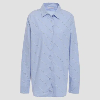 Pre-owned Ganni Blue Floral Print Cotton Long Sleeve Shirt L (eu 42)