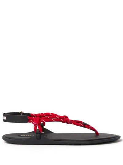 Miu Miu Cord-strap Leather Sandals In Rot