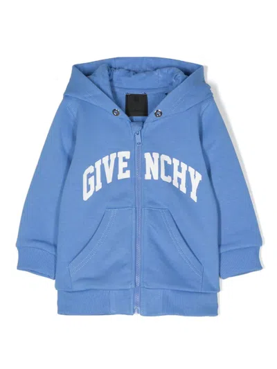 Givenchy Kids' Blue Logo Print Zip-up Hoodie