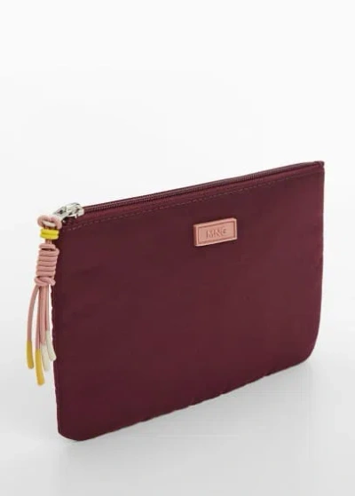 Mango Zipped Toiletry Bag With Logo Burgundy In Bordeaux