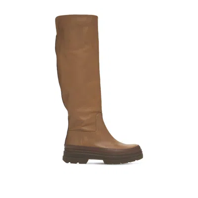 Max Mara Accessori Beryl Leather Boots In Brown