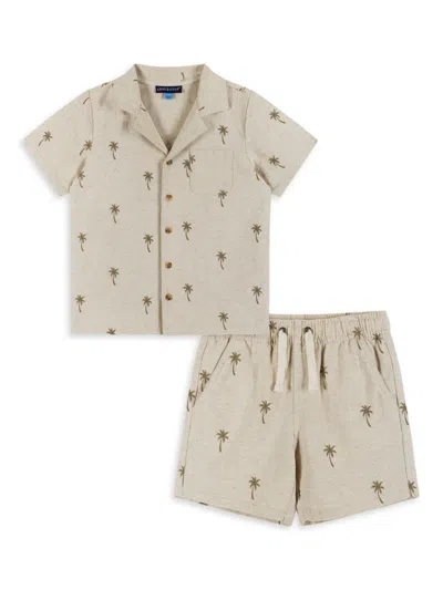 Andy & Evan Kids' Little Boy's & Boy's Palm Linen-blend Camp Shirt & Drawstring Shorts Set In Beige