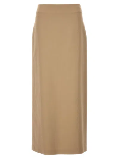 Brunello Cucinelli Slit Cotton Skirt In Beige