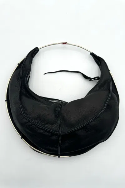 M.a+ Small Banana Bag W/ Silver Ring Handles In Black