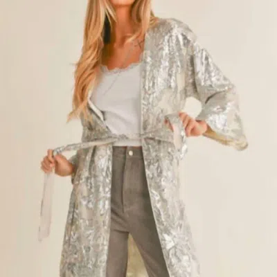 Sage The Label Aura Sequin Kimono In Cream Silver In Grey