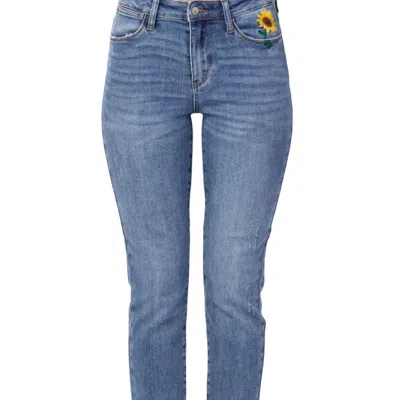 Judy Blue Sunflower Embroidered Relaxed Fit Jean In Medium Blue