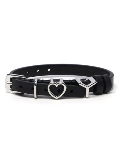 Y/project Heart-plaque Leather Choker In Black