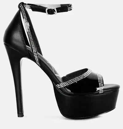 London Rag Cinderella Diamante Detail Stiletto Platform Sandals In Black