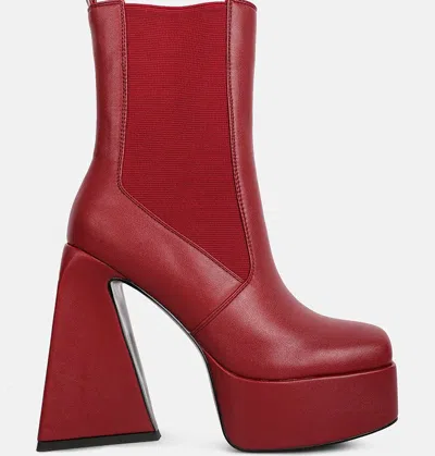 London Rag Frosty High Platform Block Heeled Chelsea Boot In Red