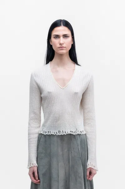Uma Wang Frayed Crop Top Off White In S
