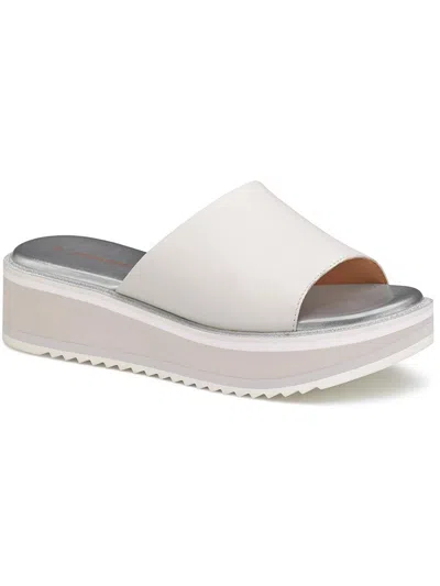 Johnston & Murphy Grace Womens Leather Glitter Slide Sandals In White