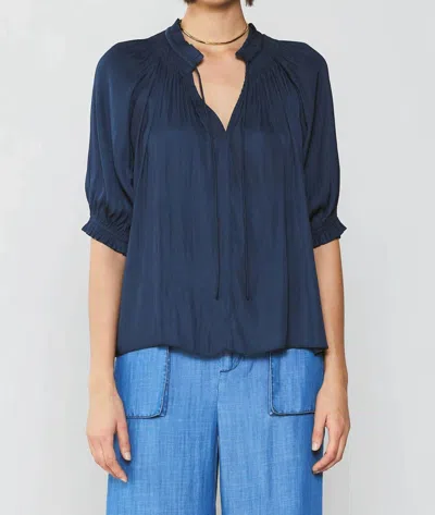 Current Air Angelica Pleated Jaquard Blouse In Dark Navy In Blue