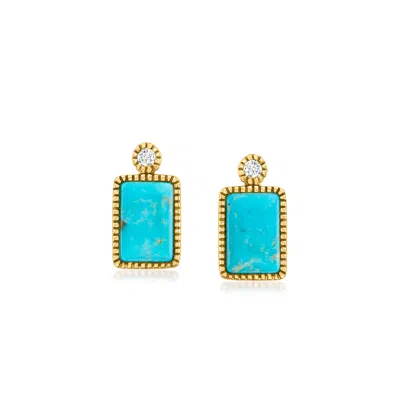 Rs Pure By Ross-simons Turquoise Earrings With Diamond Accents In 14kt Yellow Gold In Blue