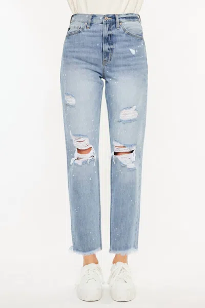 Kancan Oceane Paint Splatter Straight Jeans In Medium Wash In Multi