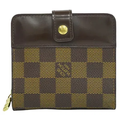 Pre-owned Louis Vuitton Compact Zip Canvas Wallet () In Brown