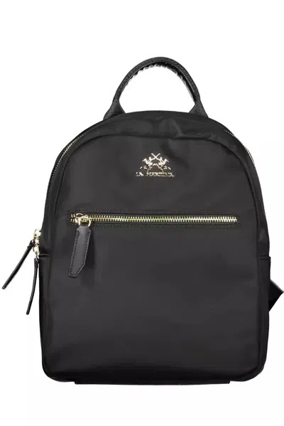 La Martina Chic Black Nylon Backpack With Logo Detail