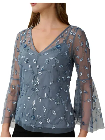 Adrianna Papell Womens Mesh Embellished Blouse In Grey