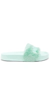 Fenty X Puma Faux-fur Pool Slide Sandal, Light Green In Bay & Puma Silver