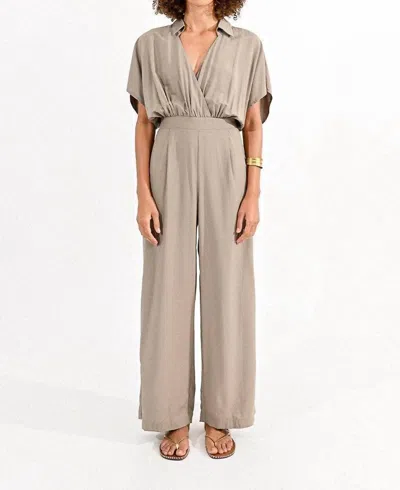 Molly Bracken Chic Collar Jumpsuit In Light Khaki In Beige