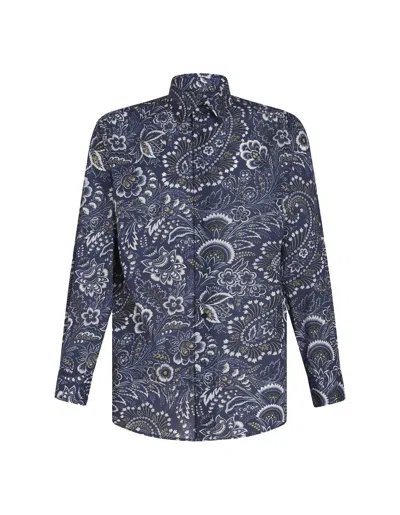 Etro Floral Paisley-print Cotton Shirt In Blue