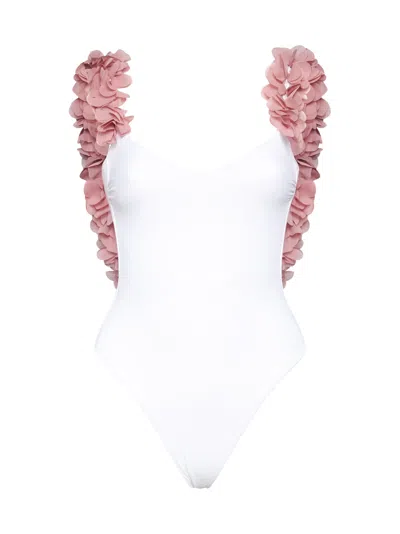 La Reveche Amira One-piece Swimwear In White Pink