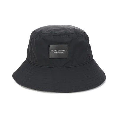 Armani Exchange 男士经典时尚有型防晒防风简约纯色logo渔夫帽帽子 In Black