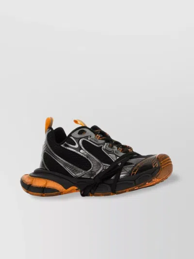 Balenciaga 3xl Distressed Mesh And Rubber Sneakers In Black,orange,grey