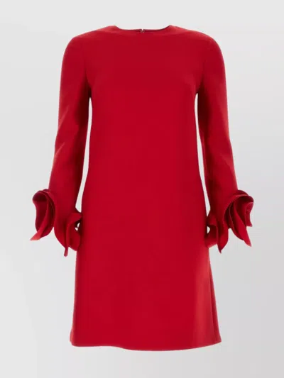 Valentino Crepe Couture Rose-sleeve Wool-blend Mini Dress In Rosso