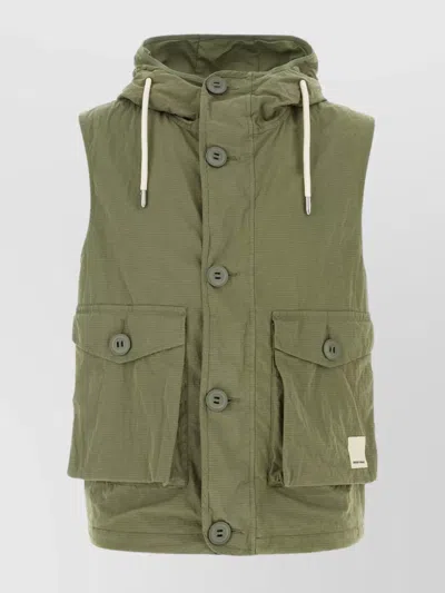 Emporio Armani Cotton Blend Hooded Waistcoat In Muschio