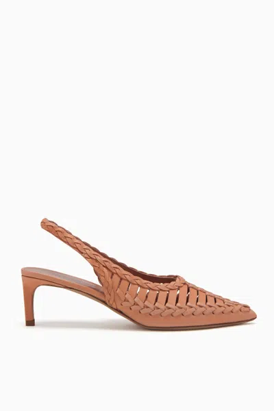 Ulla Johnson Woven Leather Slingback Pumps In Pecan Brown