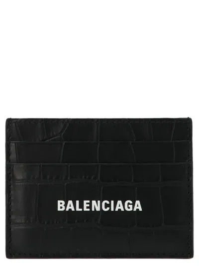 Balenciaga Croc Print Leather Card Holder Wallets, Card Holders White/black