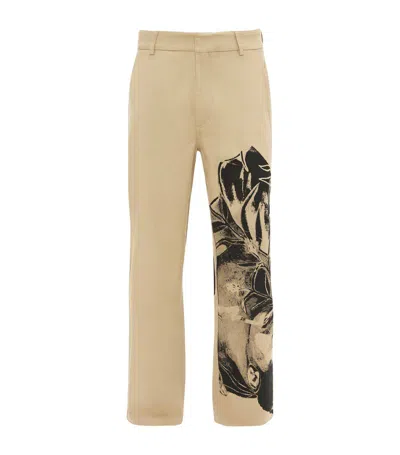 Jw Anderson Chino Trousers - Pol Anglada Artwork In Neutrals