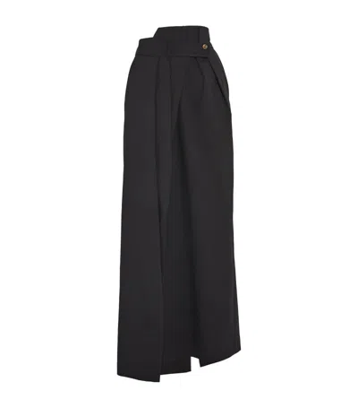 A.w.a.k.e. Deconstructed Stretch-wool Pant Skirt In Black