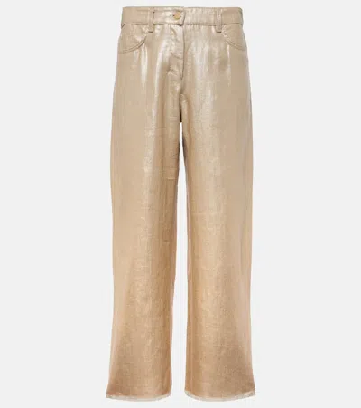 's Max Mara High-rise Linen Flared Pants In Metallic